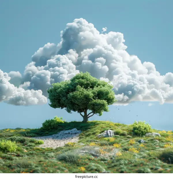 Lonely Tree in a Tranquil Meadow