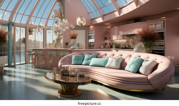 Pink Futuristic Living Room Interior Design: Modern Luxury Home