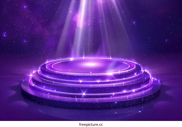 Purple stage with lights and sparkles