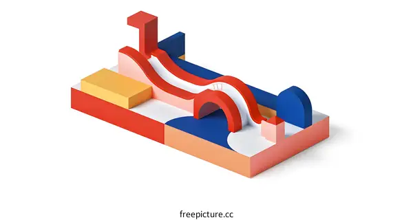 Abstract 3D Illustration of a Red and Blue Slide with Geometric Shapes