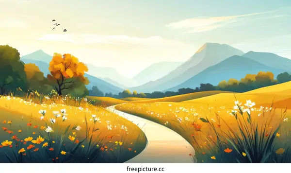 Autumn Meadow Landscape Illustration