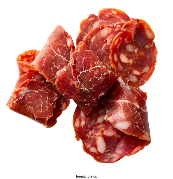 [Transparent Background PNG]Sliced cured meat on white background