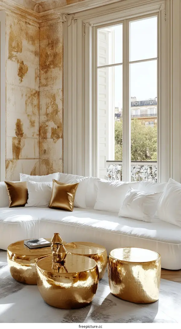 Luxury Gold Coffee Tables in a Parisian Apartment