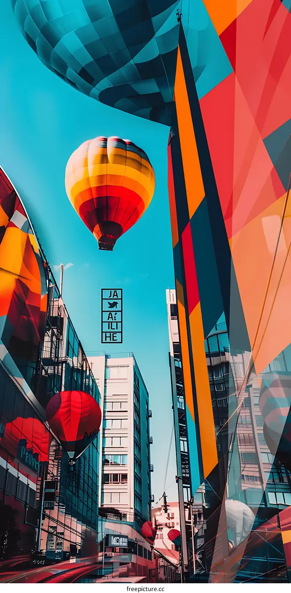 Colorful Hot Air Balloons Over Cityscape