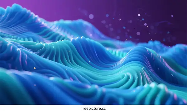 Abstract 3D Ocean Waves with Colorful Folds and Particles
