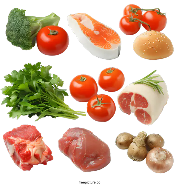 [Transparent Background PNG]Fresh Food Ingredients Isolated on White Background