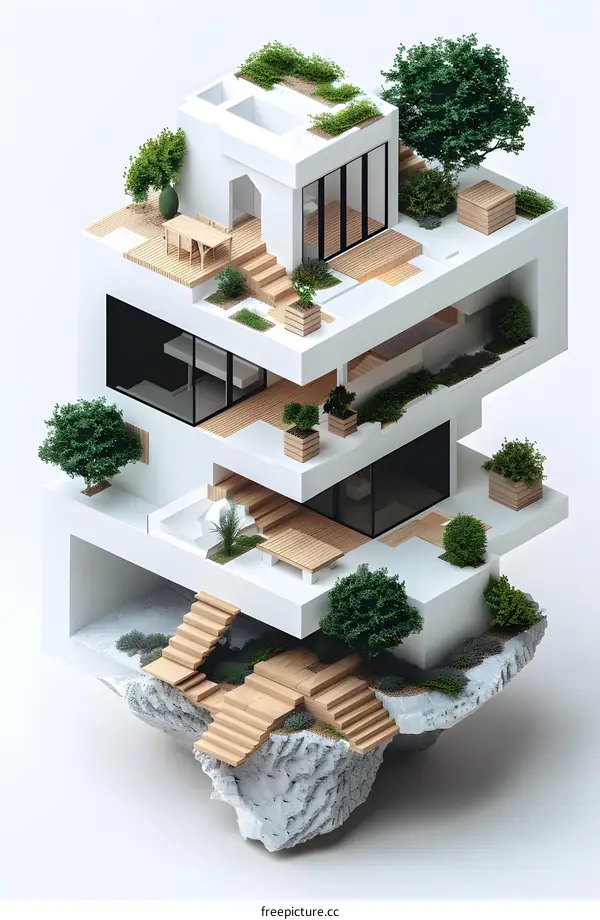 Modern House With Green Roof And Stairs