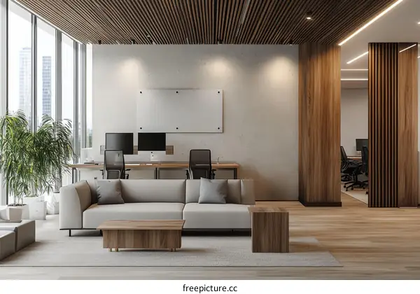 Modern Office Interior Design with Wood Accents