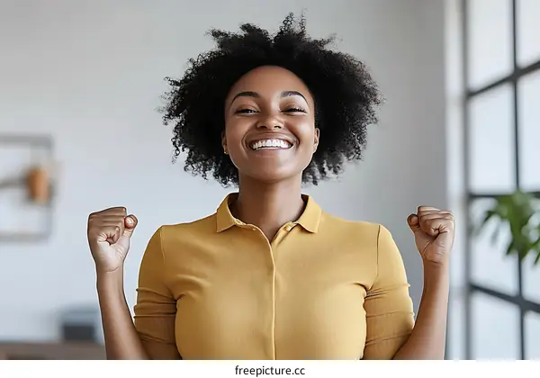 Happy Black Woman Celebrating Success