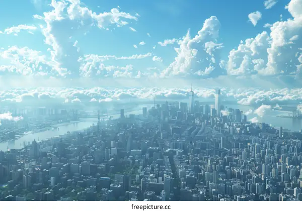 Aerial View of a City with Cloudscape
