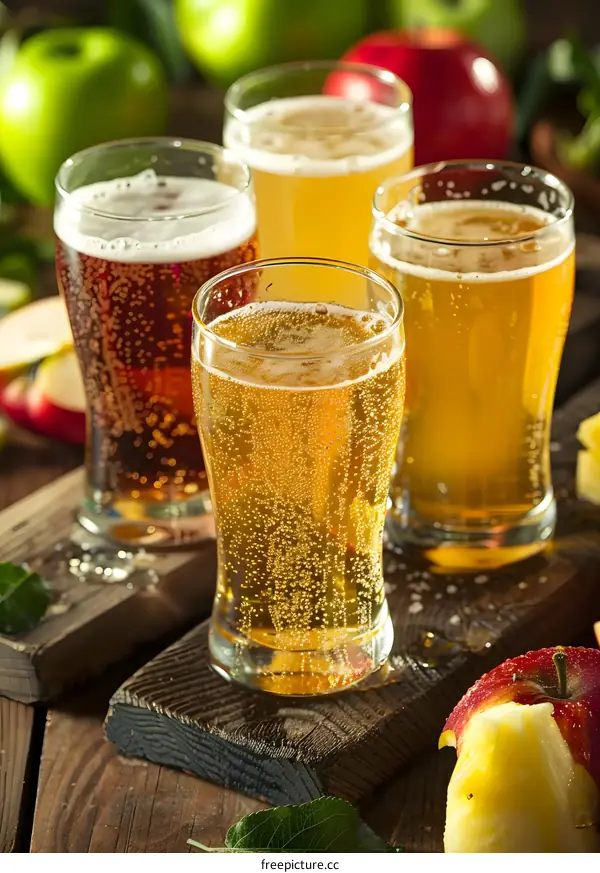 Four Glasses of Refreshing Apple Cider