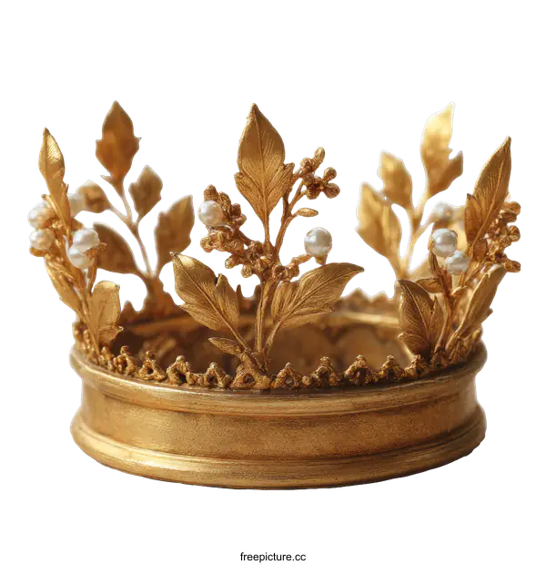 [Transparent Background PNG]Golden Floral Crown Decorative Piece