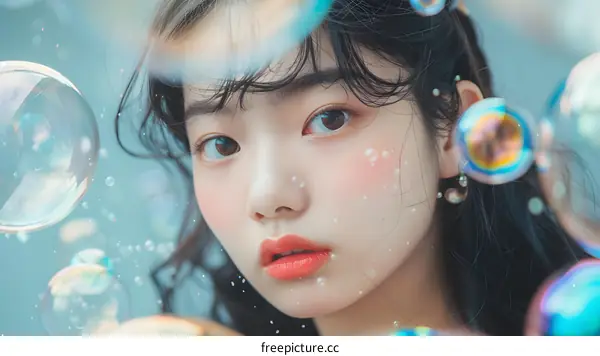 Young Woman Posing with Bubbles