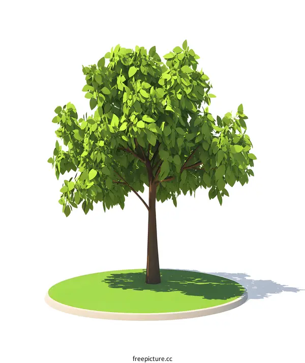 3D Illustration of a Green Tree on a Grassy Mound