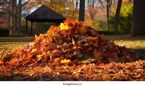 Vibrant Autumn Leaves Adorn a Tranquil Park's Landscape