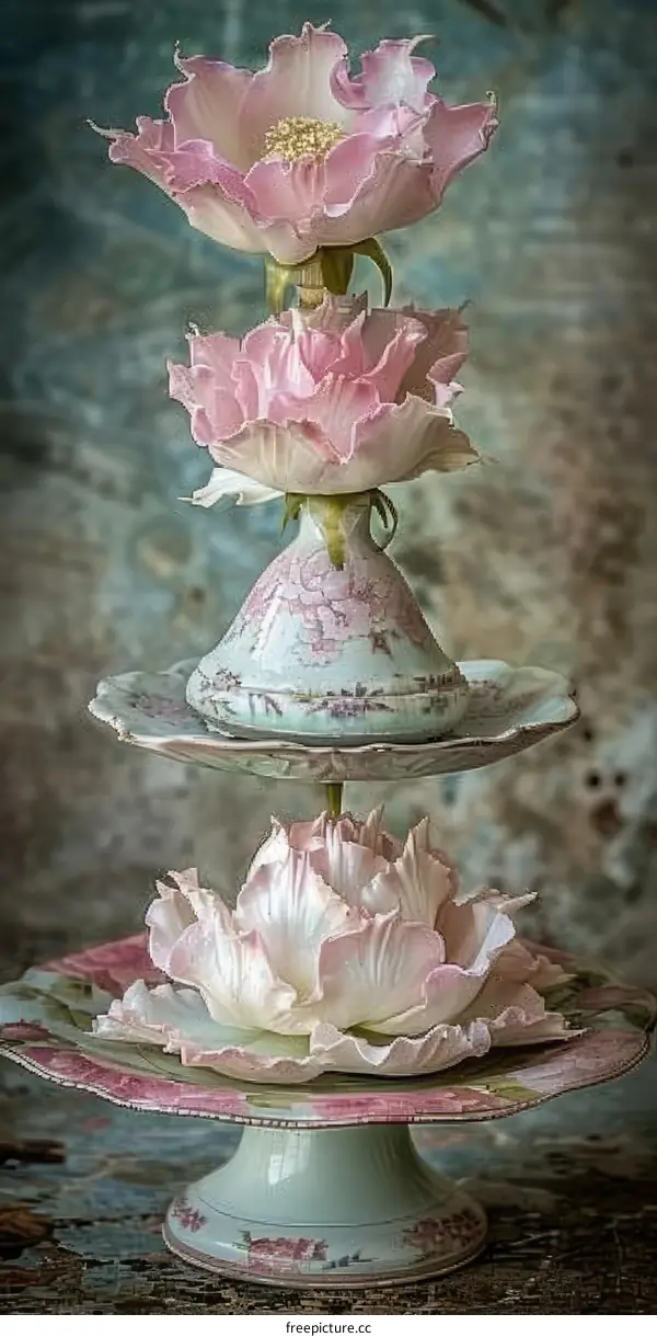 Pink roses on a cake stand