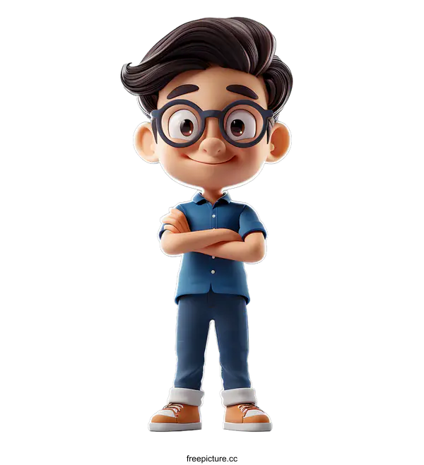 [Transparent Background PNG]Confident Cartoon Boy with Folded Arms