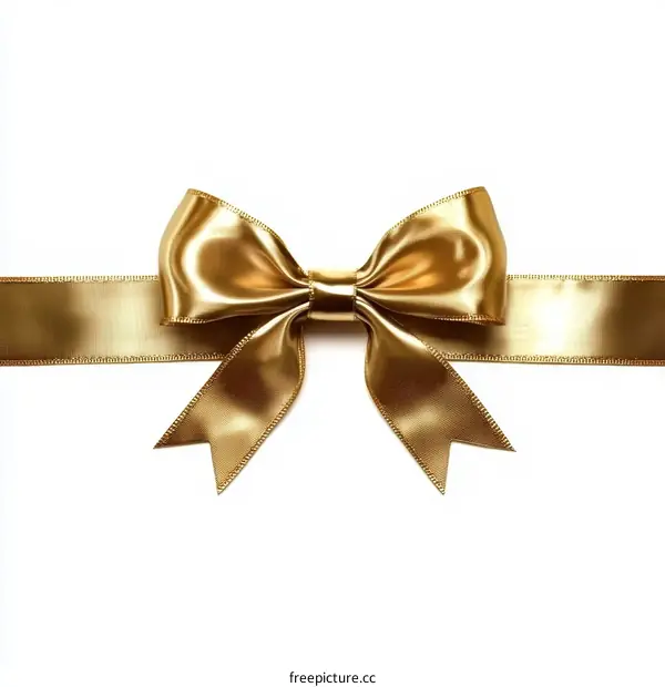 Golden Gift Ribbon Bow on White Background