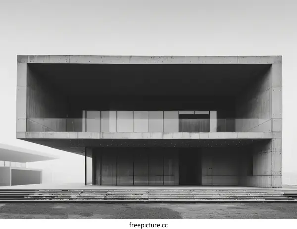 Modern Concrete Building with Large Glass Windows