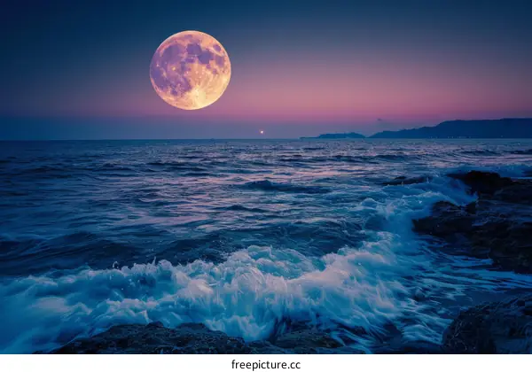 Supermoon's Majestic Rise Over the Ocean's Embrace