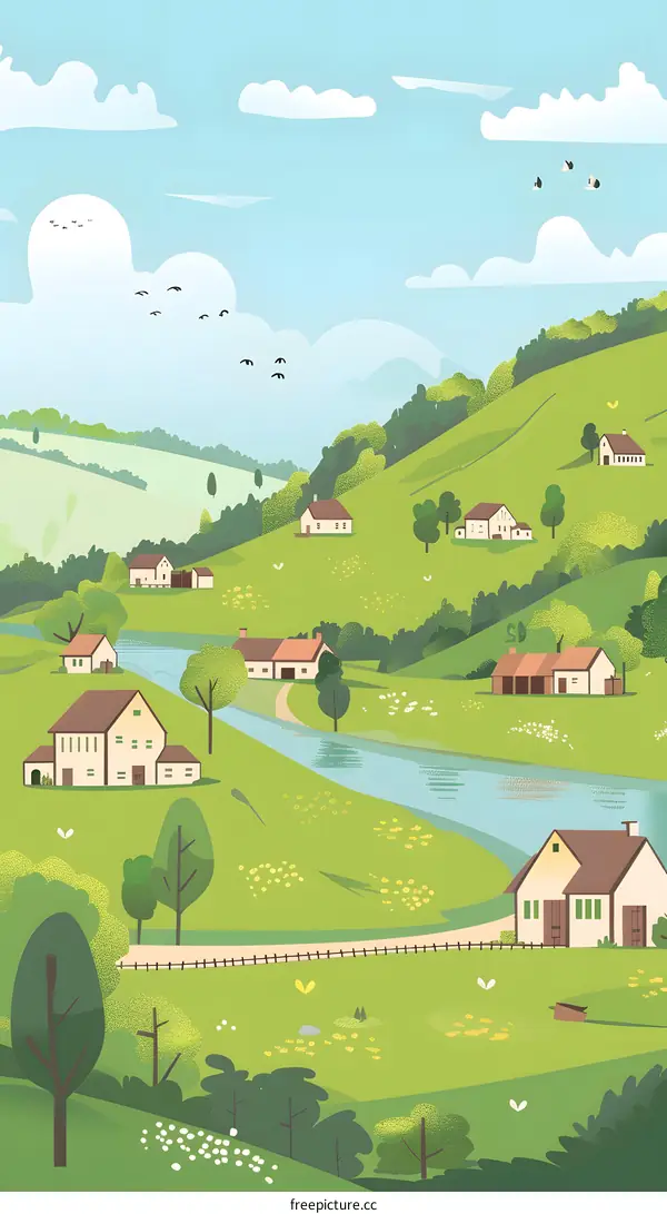 Beautiful Green Landscape with Houses