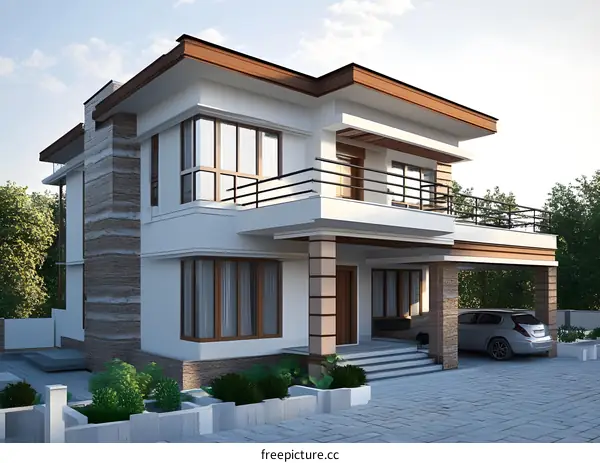 Modern House Design With Balcony and Carport