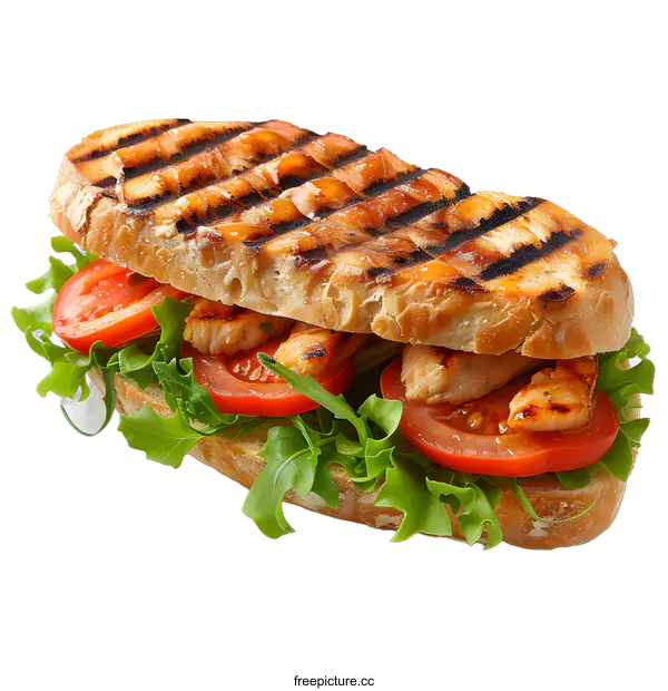 [Transparent Background PNG]Grilled chicken sandwich with tomato and lettuce