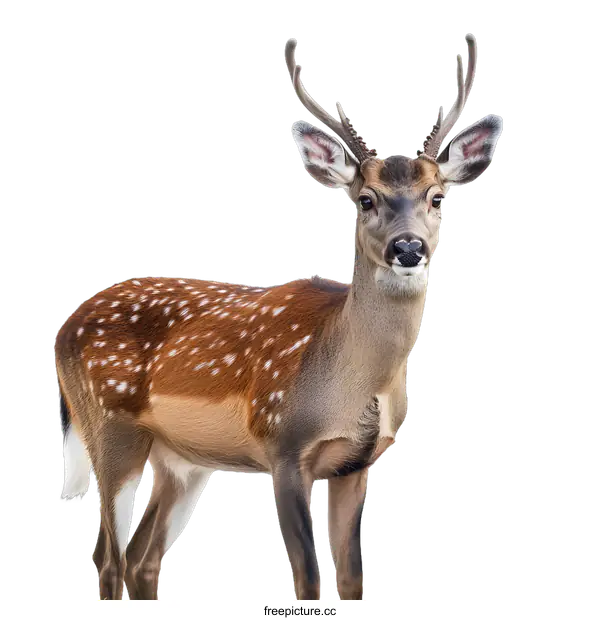 [Transparent Background PNG]Spotted Deer Standing on White Background
