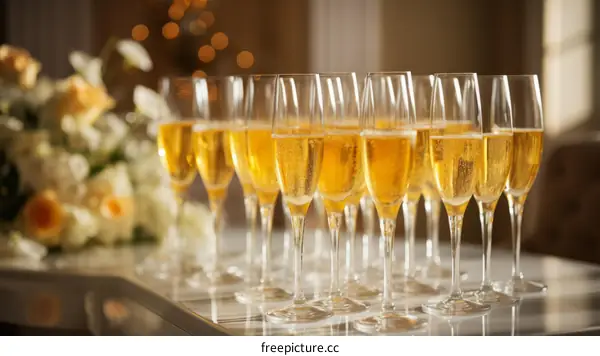 Elegant Champagne Flutes for a Wedding Reception