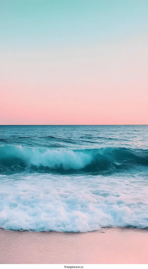 Ocean Wave Crashing on Sandy Beach at Sunset