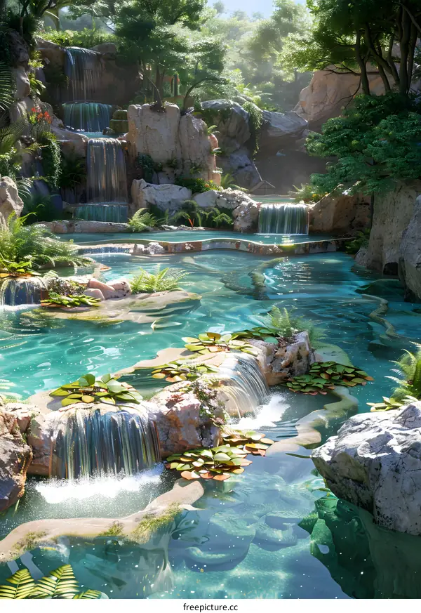 碧绿的湖泊和瀑布