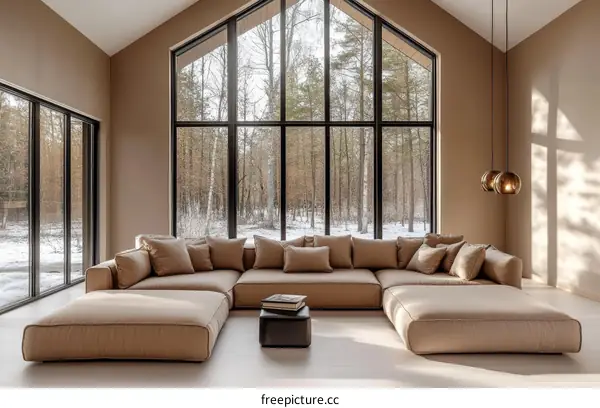 Modern Living Room with Large Windows and Sectional Sofa