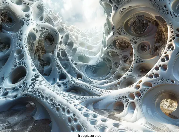 Surreal Organic Architecture: A Labyrinth of Crystals and Erosion