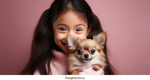 Little girl hugging a chihuahua