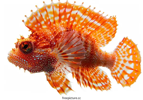 A red and white fish with spiky fins