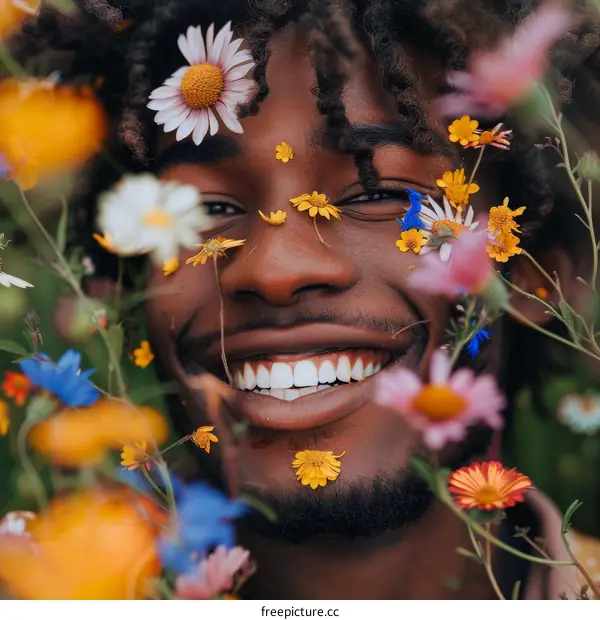 Black man with flowers on his face