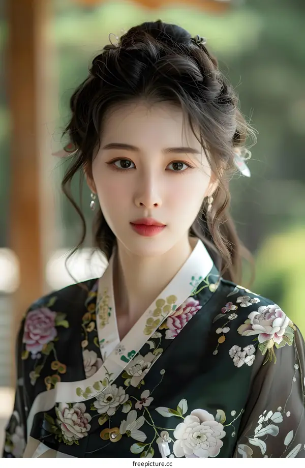 Portrait of a beautiful young woman in a hanbok