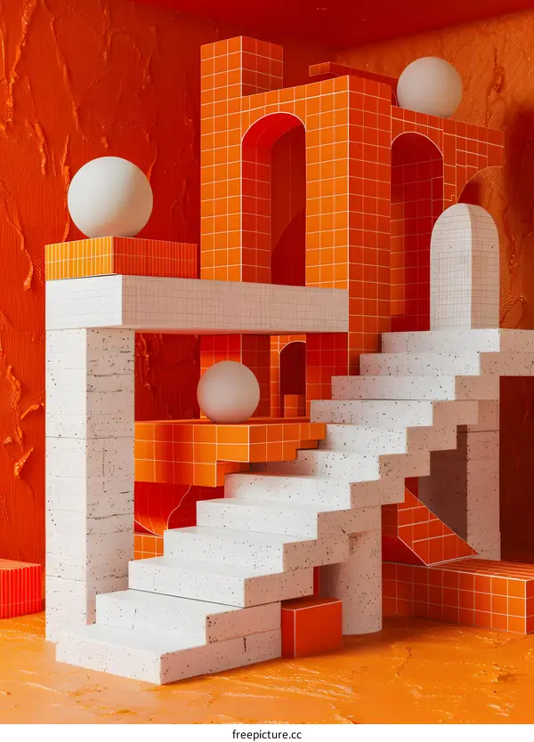 Orange and White 3D Geometric Abstract Background