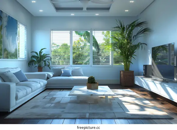 Modern Light-Blue Living Room Interior Design