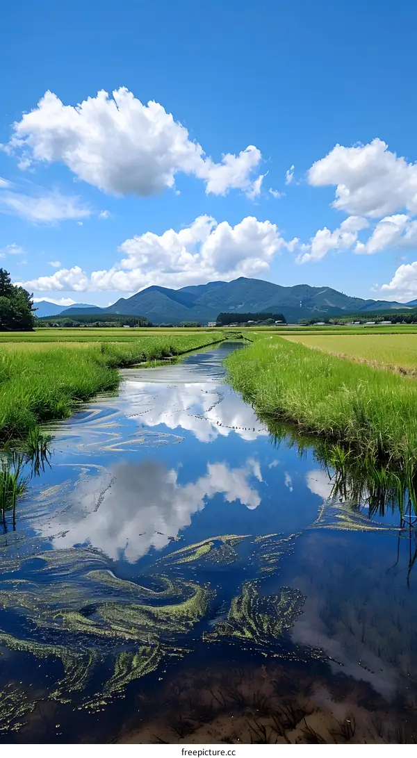 Blue Sky Over Mountains and Water
