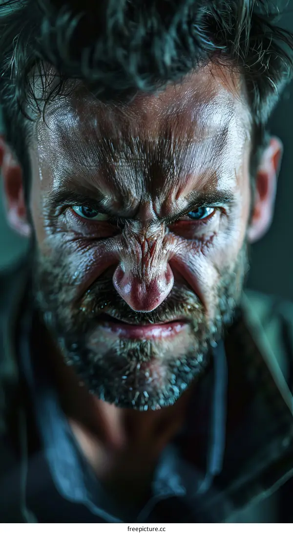 Close Up Angry Caucasian Man Portrait