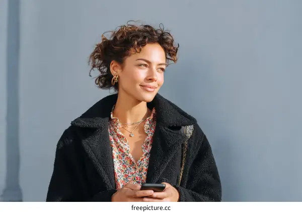 Woman Outdoors Using Smartphone Stylish Fashion