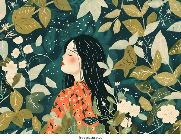 Woman with Flowers Illustration