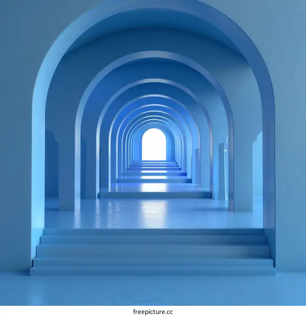 Abstract Blue Archway Corridor Illustration