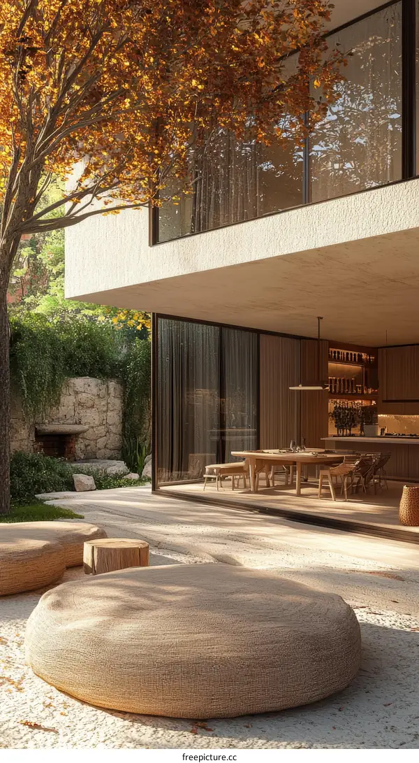 Modern Japanese Style House Exterior with Patio