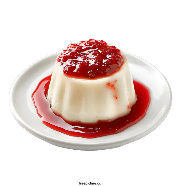 [Transparent Background PNG]Panna Cotta with Strawberry Sauce on a Plate