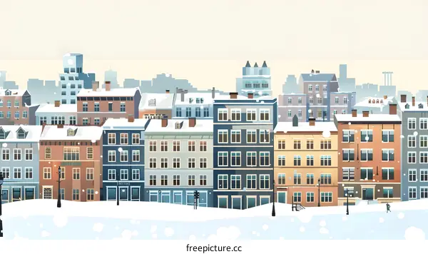 Snowy Winter Cityscape Illustration