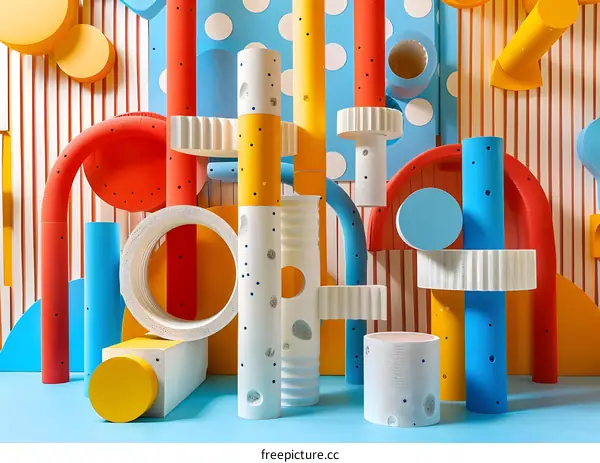 Colorful 3D geometric shapes composition