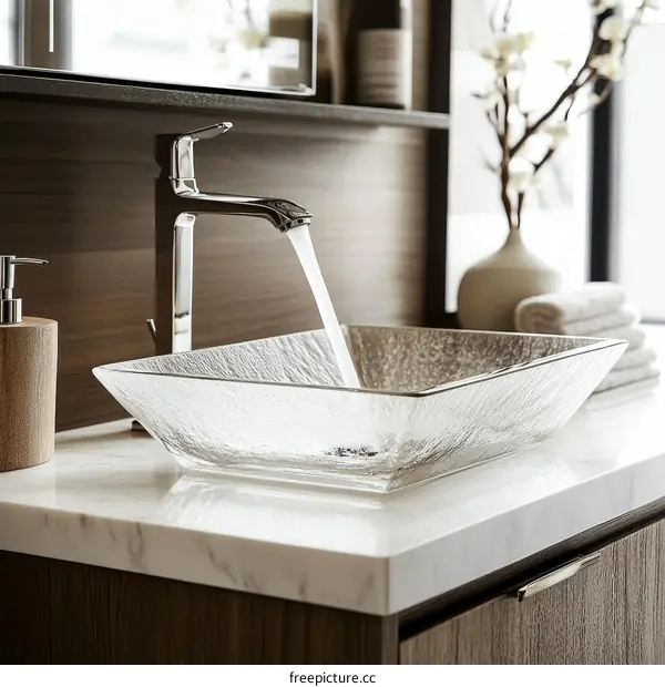 Modern Bathroom Sink with Water Flowing