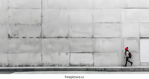 Person Walking By Grey Wall